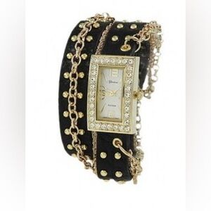 Geneva Women's Rhinestone Chain Studded Wrap-around Watch